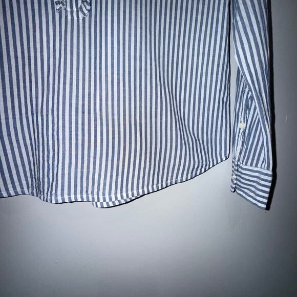 J Crew Factory Ruffle-Front Popover Shirt Blue White Cotton Small - Picture 8 of 13